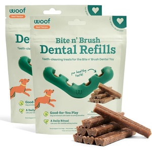 image:imageWOOF  Bite n Brush Refills Treats for the Dog Toothbrush Toy  Scrub Plaque and Tartar from Your Dogs Teeth and Mouth  Dog Dental Sticks  18 Refills  Chicken2 Pack Beef