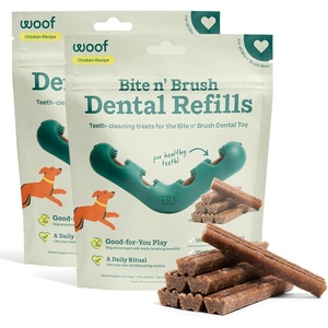 image:imageWOOF  Bite n Brush Refills Treats for the Dog Toothbrush Toy  Scrub Plaque and Tartar from Your Dogs Teeth and Mouth  Dog Dental Sticks  18 Refills  Chicken2 Pack Chicken