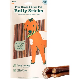 image:imageWOOF Bully Sticks Dog Treats  Chew Sticks for Dogs  LongLasting Dog Chew Treats  Made with FreeRange GrassFed Beef  6 Sticks  10pk12 Inch Pack of 10