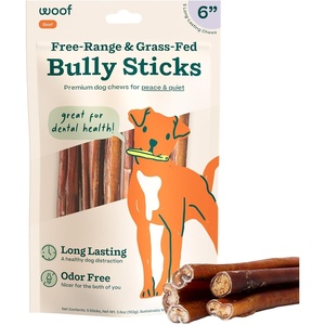 image:imageWOOF Bully Sticks Dog Treats  Chew Sticks for Dogs  LongLasting Dog Chew Treats  Made with FreeRange GrassFed Beef  6 Sticks  10pk6 Inch Pack of 5