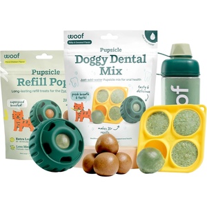 image:imageWOOF Dental Kit Includes Pupsicle Dog Toy Treat Tray Shaker Bottle Chicken Pupsicle Pops and Dog Teeth Cleaning Powder  Supports Oral Health for Dogs  LargeXLarge