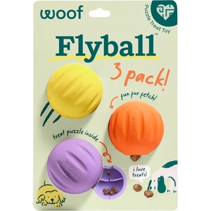 image:imageWOOF Flyball  2in1 Fetch Ball and Dog Treat Dispenser Toy  Interactive Puzzle for Enrichment  Fits Standard Ball Launchers  Durable ToothFriendly Rubber  The Perfect Dog Gift  3 Pack3PK Lavender Orange Yellow