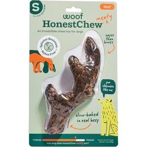 image:imageWOOF HonestChew Meaty Antler Dog Chews  Made with Real Beef Outer Layer and Natural PlantBased Ingredients Core  SplinterResistant  Safer Than Rawhide and Dog Bones  SmallAntler