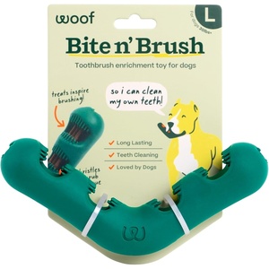 image:imageWOOF The Bite n Brush  Dog Toothbrush Toy  Scrub Plaque and Tartar from Your Dogs Teeth and Mouth  Dog Dental Toy for Gentle Chewers  LargeLarge