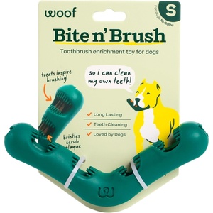 image:imageWOOF The Bite n Brush  Dog Toothbrush Toy  Scrub Plaque and Tartar from Your Dogs Teeth and Mouth  Dog Dental Toy for Gentle Chewers  LargeSmall